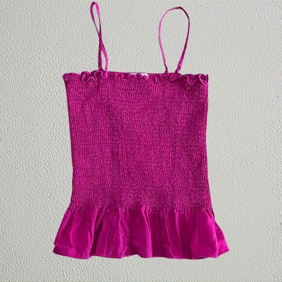 Pink shirred smocked ruffle camisole Maeve by Anthropologie coquette cottage - Picture 1 of 5